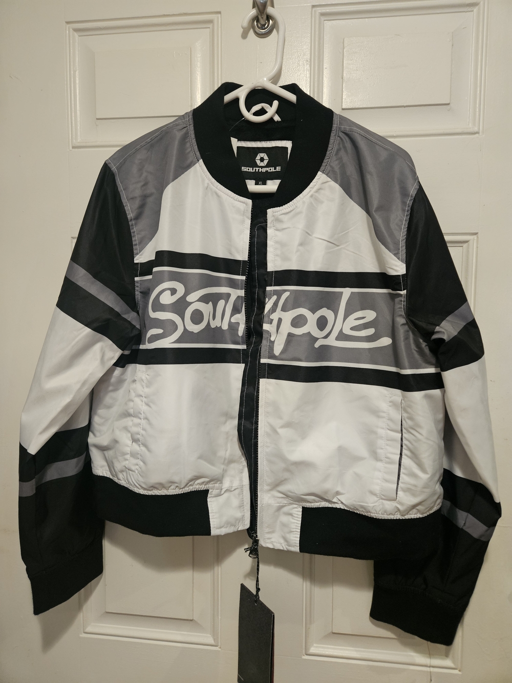 South Pole Kids White, Black & Gray Logo Bomber Jacket